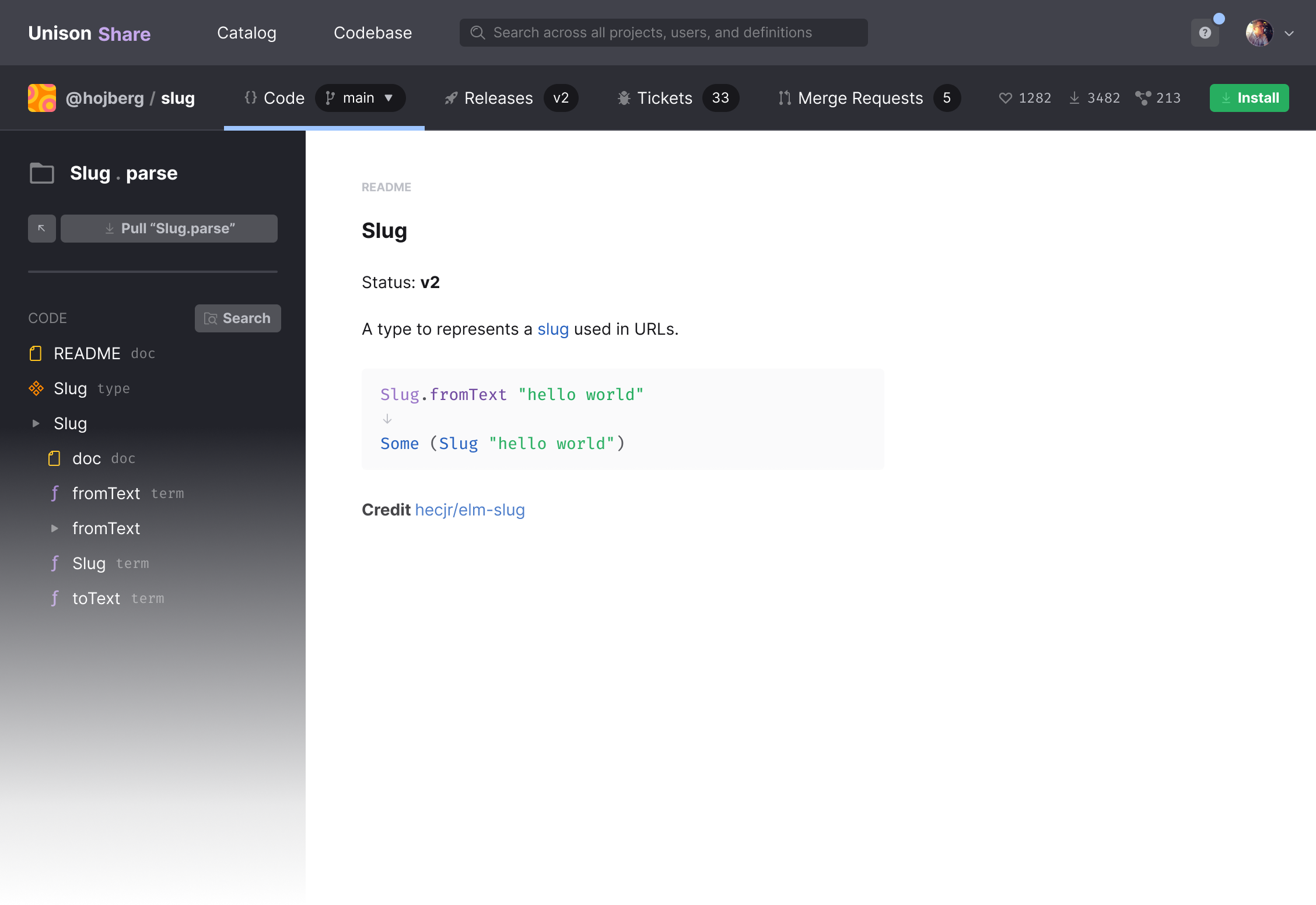 A mock up of project code view screen, showing readme, and a header containing releases, issues, merge requests and current branch.