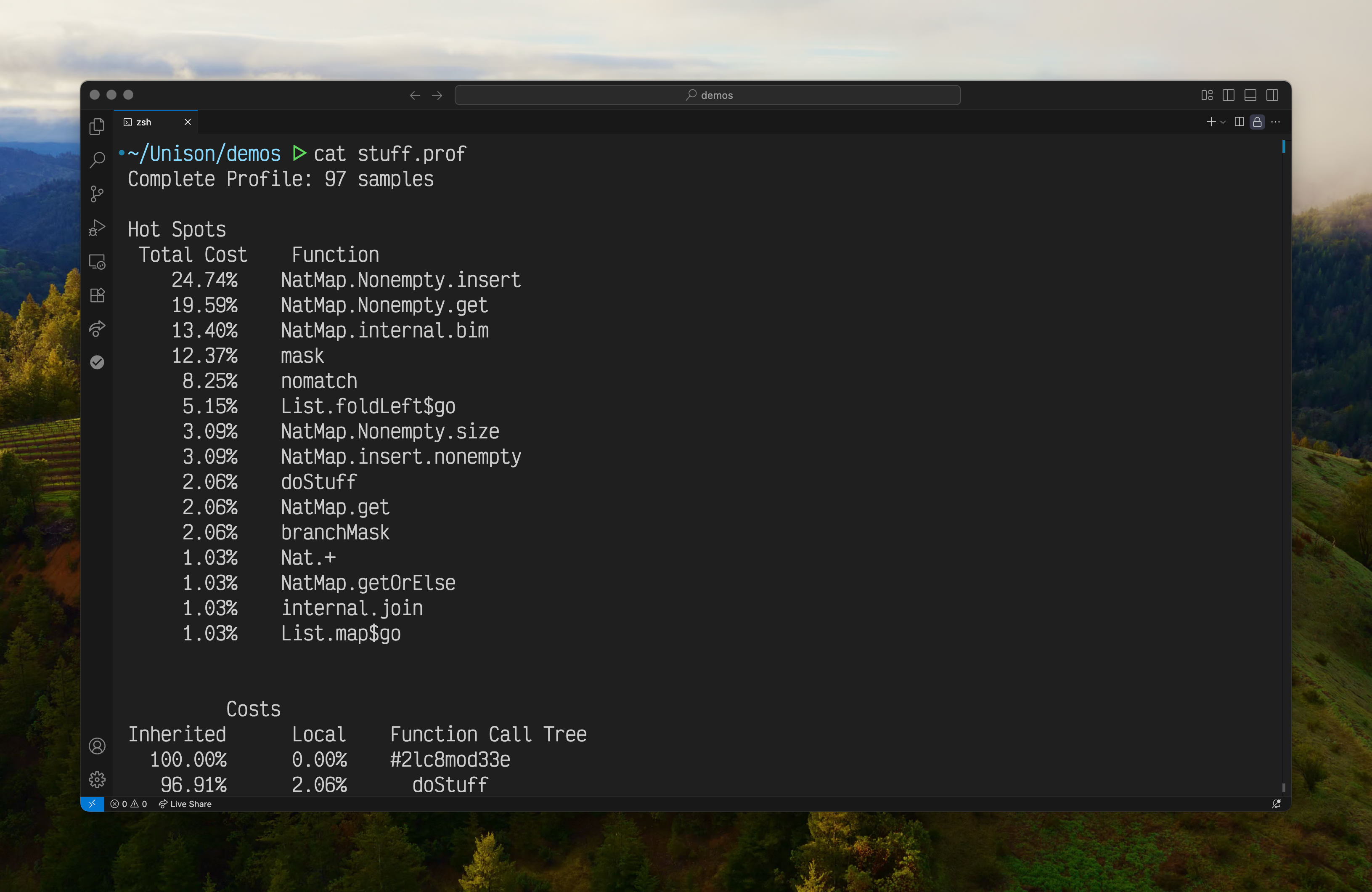A snapshot of the full profiling output